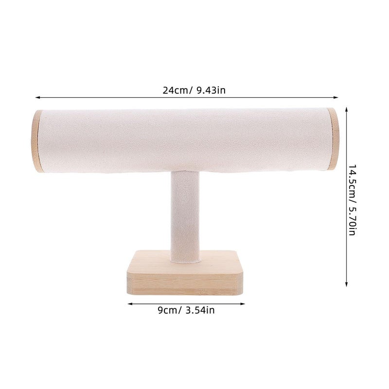 FOMIYES T Bar Bracelet Watch Display Stand Wood Base Single Layer Velvet Organizer - Image 3