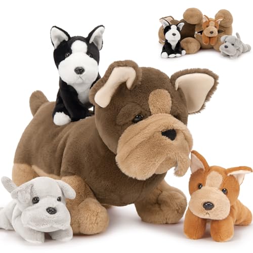 MorisMos French Bulldog Stuffed Animal with Babies18 Mommy Stuffed Dog Push with Puppy Toys for Kids4Pcs Realistic French Bulldog Toys for Girl BoyPug Toy Gift for Birthday Christmas - Image 1