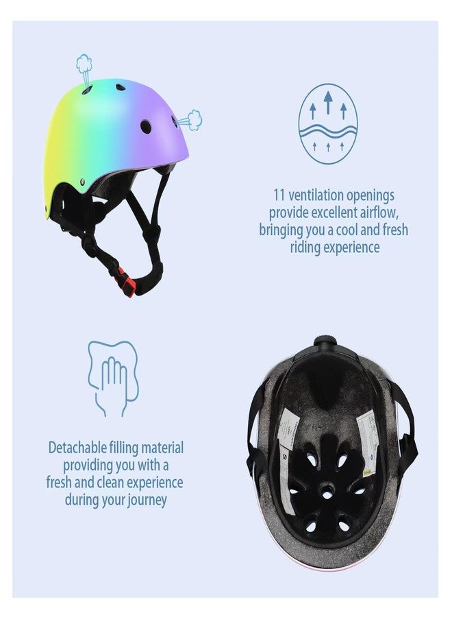 TCCVANAS Color Gradient Adjustable Kids Bike Helmet with Knee & Elbow Pads Set | Multi-Sport Safety Gear for Boys & Girls Ages 5-14 | Skateboarding, Scooters, Roller & Inline Skating, Longboarding - Image 3