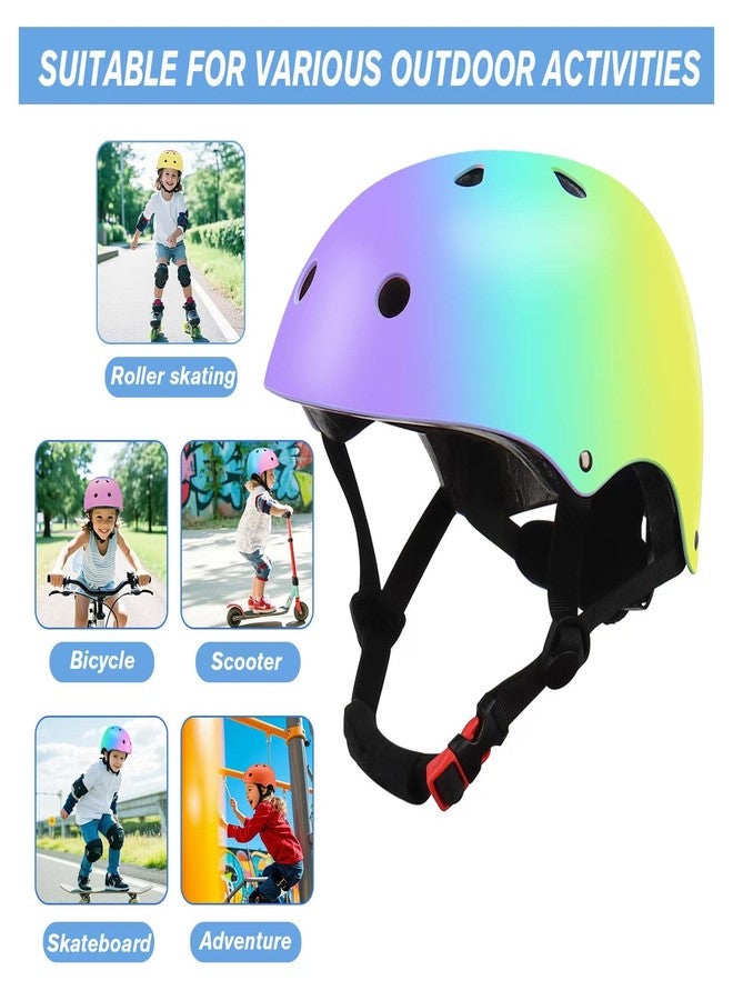 TCCVANAS Color Gradient Adjustable Kids Bike Helmet with Knee & Elbow Pads Set | Multi-Sport Safety Gear for Boys & Girls Ages 5-14 | Skateboarding, Scooters, Roller & Inline Skating, Longboarding - Image 4