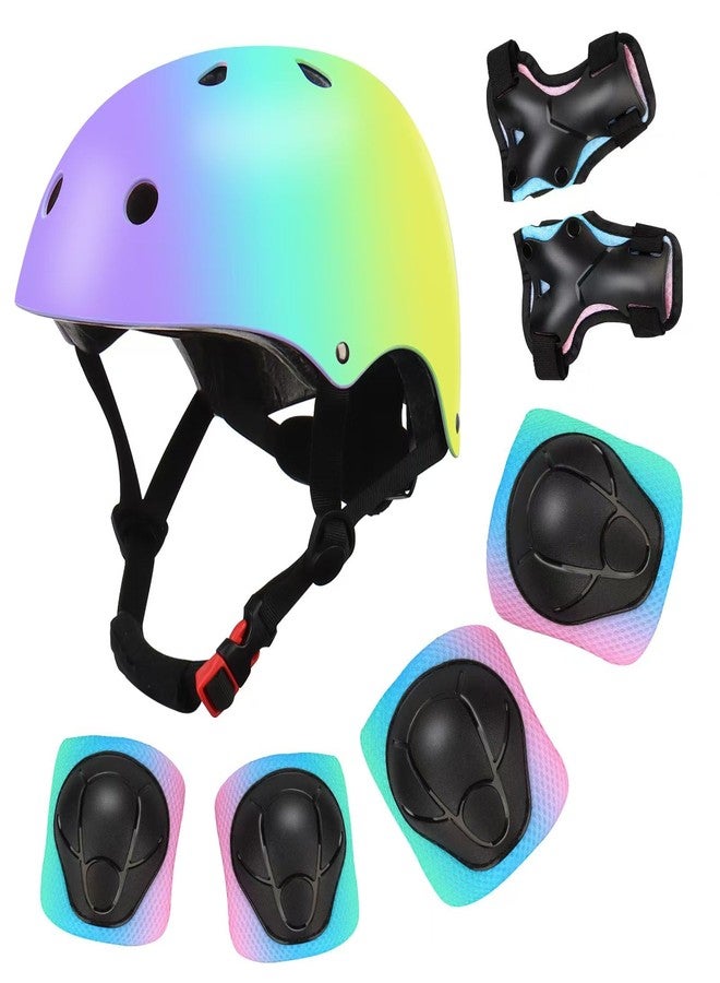 TCCVANAS Color Gradient Adjustable Kids Bike Helmet with Knee & Elbow Pads Set | Multi-Sport Safety Gear for Boys & Girls Ages 5-14 | Skateboarding, Scooters, Roller & Inline Skating, Longboarding - Image 1