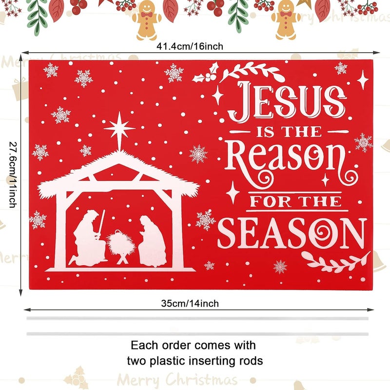 Marsui Jesus is The Reason for The Season Yard Sign Christmas Nativity Outdoor Decoration Lawn Sign Manger Scene Religious Lawn Decorations with Stakes for Christmas Decor, Church, Home Decoration (Red) - Image 2