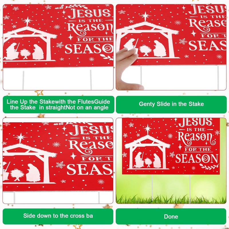 Marsui Jesus is The Reason for The Season Yard Sign Christmas Nativity Outdoor Decoration Lawn Sign Manger Scene Religious Lawn Decorations with Stakes for Christmas Decor, Church, Home Decoration (Red) - Image 4