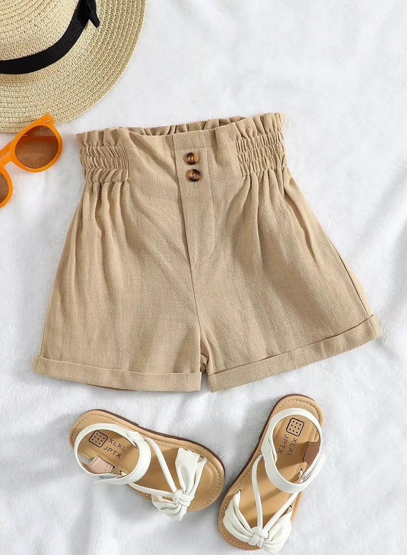 Toddler Girls Paperbag Waist Roll Hem Shorts - Image 1