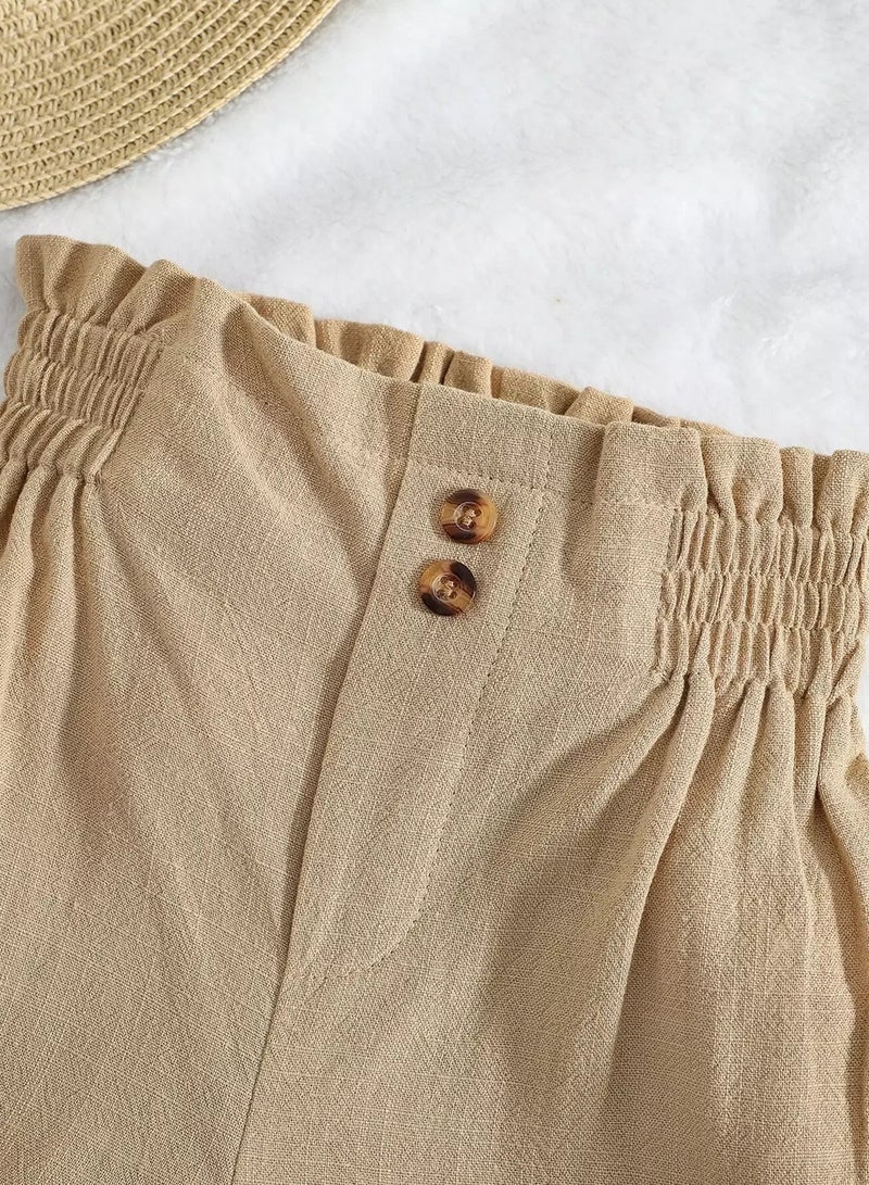 Toddler Girls Paperbag Waist Roll Hem Shorts - Image 4