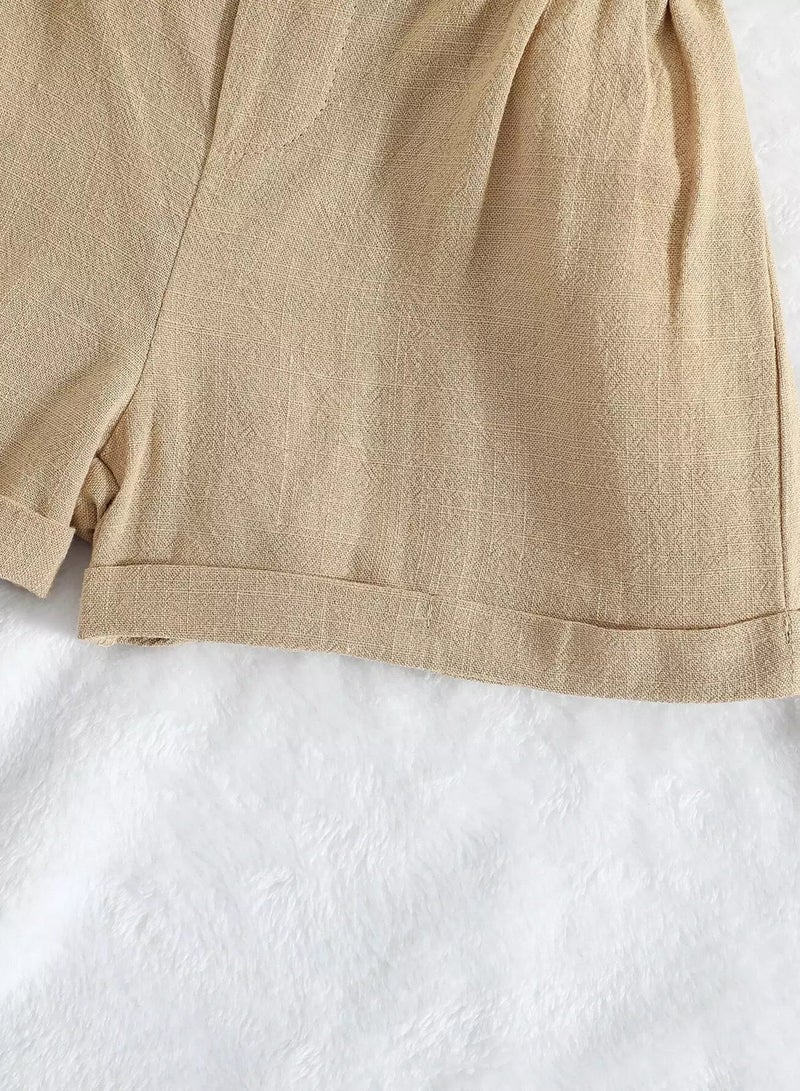 Toddler Girls Paperbag Waist Roll Hem Shorts - Image 3