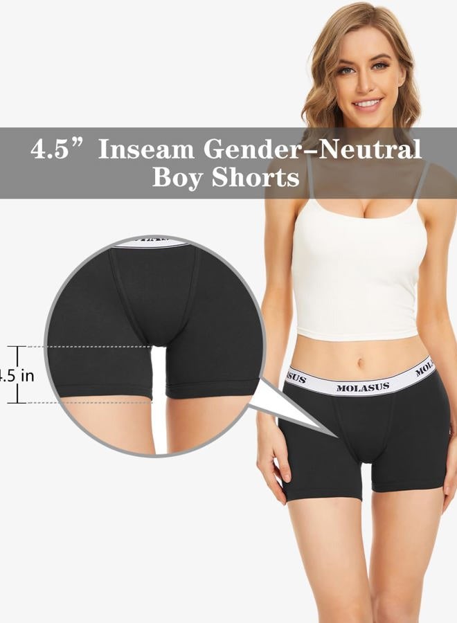 Molasus 4.5" Inseam Womens Trunks Underwear Soft Cotton Boxer Briefs Ladies Anti Chafing Boy Shorts Panties Pack of 4 - Image 2