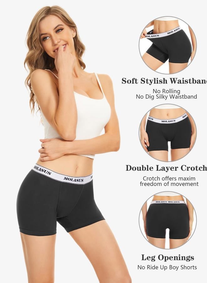 Molasus 4.5" Inseam Womens Trunks Underwear Soft Cotton Boxer Briefs Ladies Anti Chafing Boy Shorts Panties Pack of 4 - Image 3
