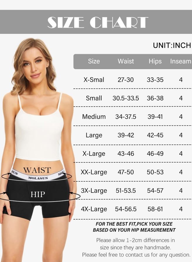 Molasus 4.5" Inseam Womens Trunks Underwear Soft Cotton Boxer Briefs Ladies Anti Chafing Boy Shorts Panties Pack of 4 - Image 5