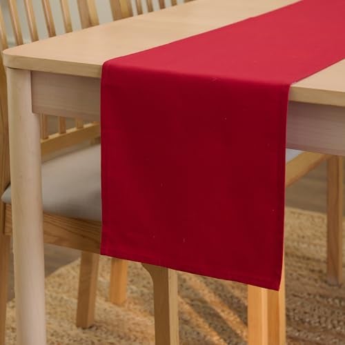 Encasa XO Table Runner 13x72 in Long  Cotton Canvas Fabric  Deep Red Solid Color  Machine Washable  Durable