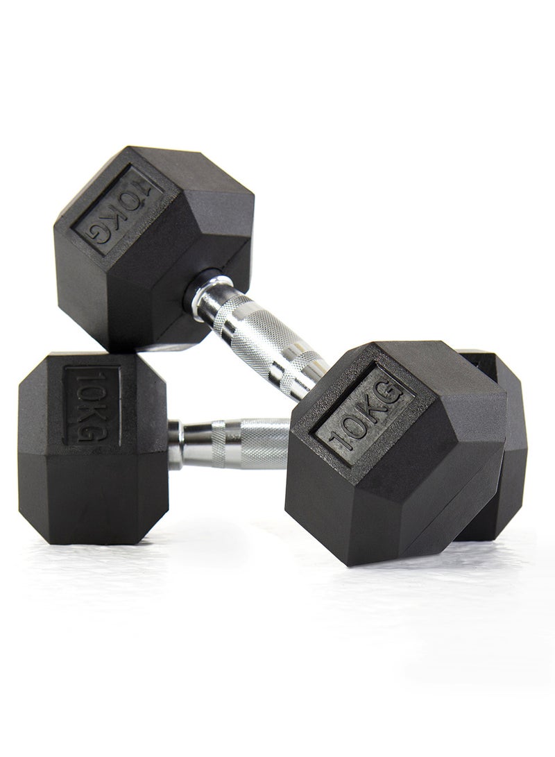 Proxima Health & Fitness 10kg Hex Dumbbells (Pair) – Rubber-Coated Cast Iron Weights for Strength Training, Home & Gym Workouts | Professional Hand Weights for Full-Body Fitness & Muscle Building