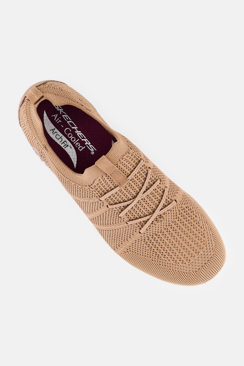 SKECHERS Women Arch Fit Flex Slip On Walking Shoes, Tan  - Image 3