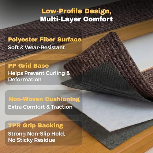 MBIGM 8" X 30" (15 in Pack) Nonslip Carpet Stair Treads Non-Skid Safety Rug Slip Resistant Indoor Runner for Kids Elders & Pets with Reusable Adhesive - Brown - Non Slip Stair Treads Indoor - Image 3