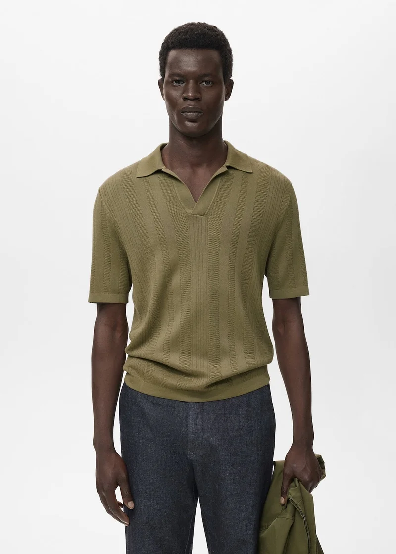 Mango Man Ribbed knit polo shirt
