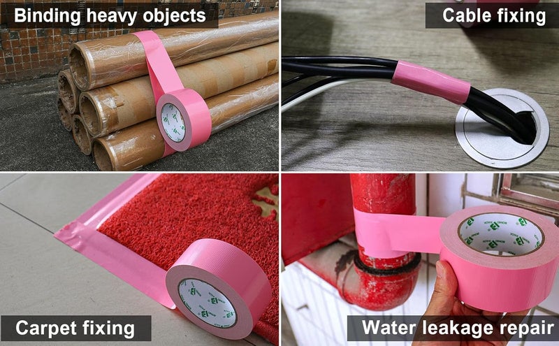 BOMEI PACK Pink Duct Tape 2 Rolls Reinforced Waterproof Heavy Duty 50mm x 30Y Pink Cloth Gaffer Tape for Pipelines Fixing Repairing,Heavy Duty Sealing,Bundling,Strapping - Image 3