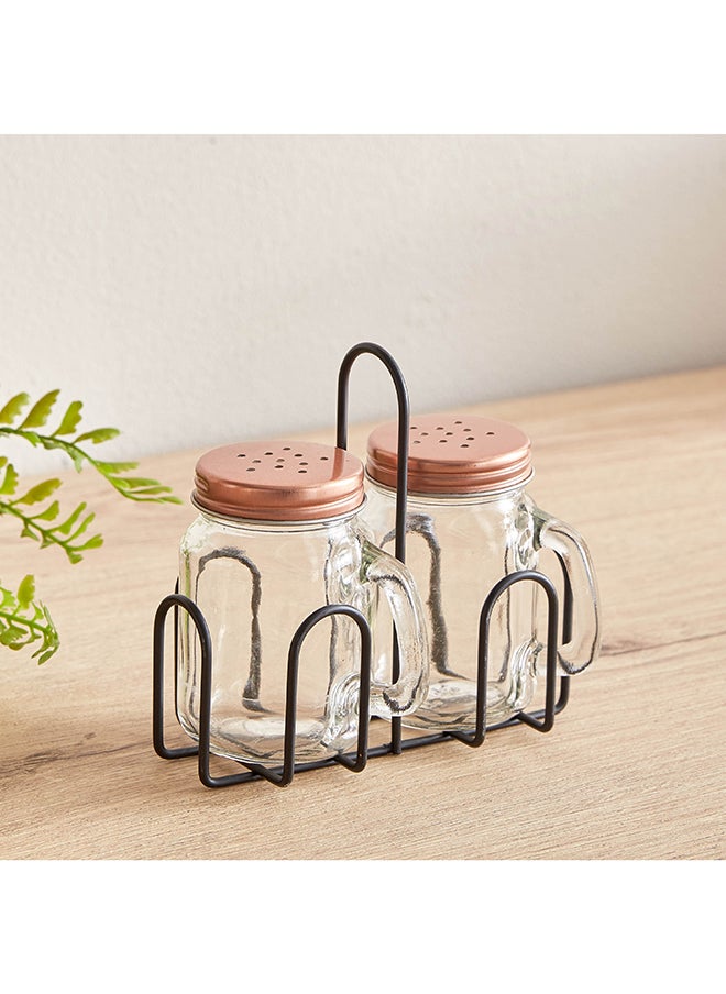 Home Box - Essential 3-Piece Glass Mason Jar Set with Stand 13.5 x 12.5 x 6.8 cm - Image 1