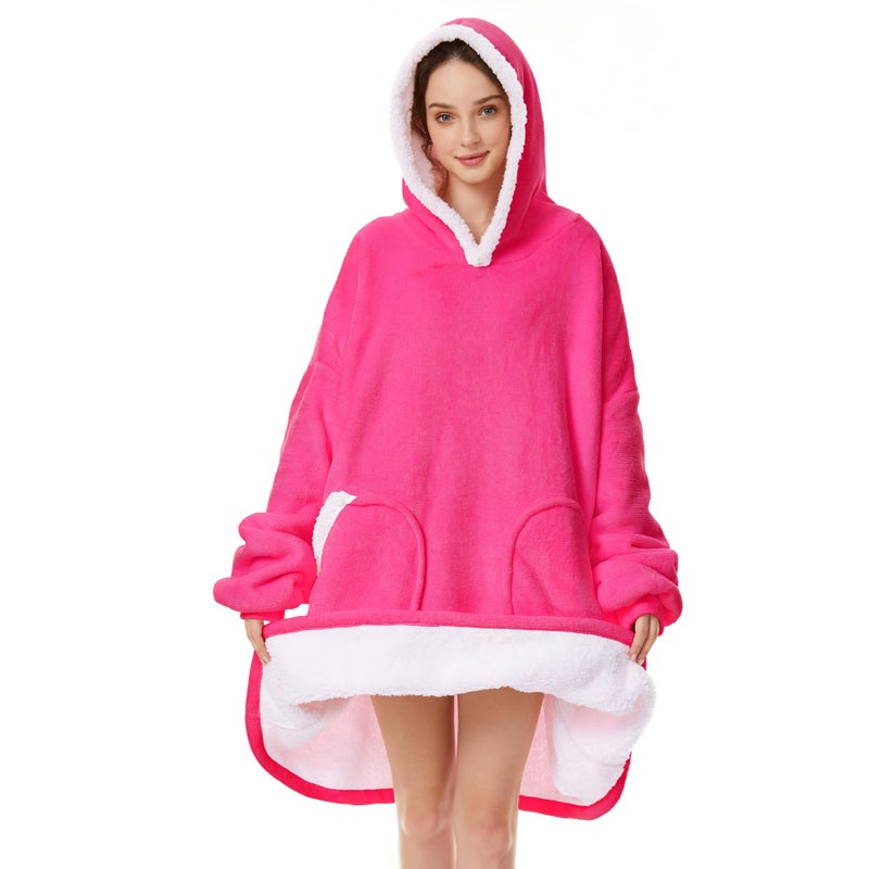 Zando Zando Pink Blanket Hoodie Oversized Wearable Adult Sherpa Hoodie Women Sweater Blanket Sweatshirt with Pockets Hooded Blanket with Sleeves Cozy Warm Comfy Blanket Hoodie Gifts for Women and Mens - Image 1