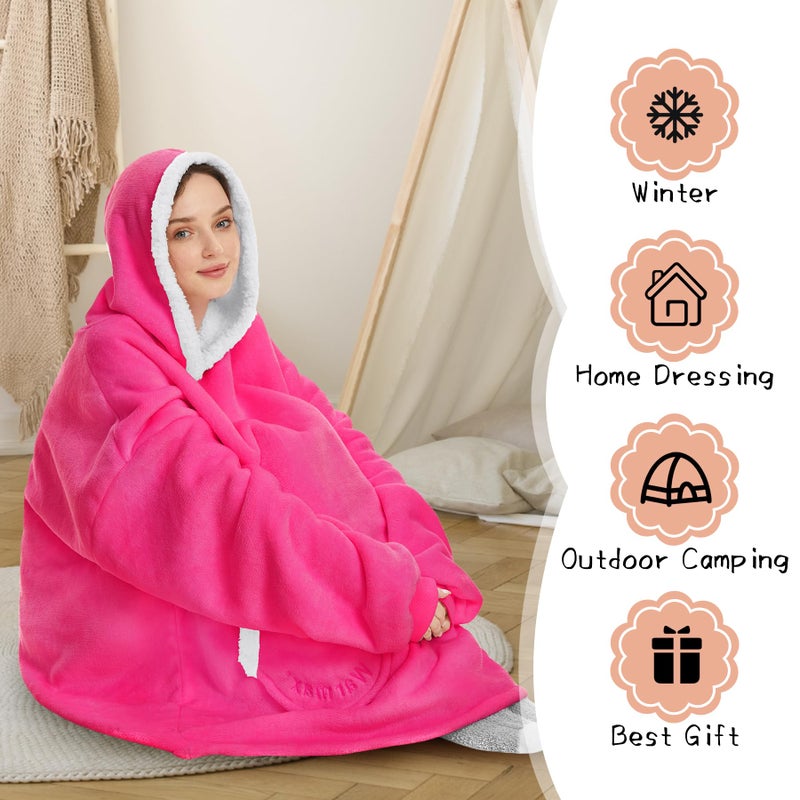 Zando Zando Pink Blanket Hoodie Oversized Wearable Adult Sherpa Hoodie Women Sweater Blanket Sweatshirt with Pockets Hooded Blanket with Sleeves Cozy Warm Comfy Blanket Hoodie Gifts for Women and Mens - Image 4