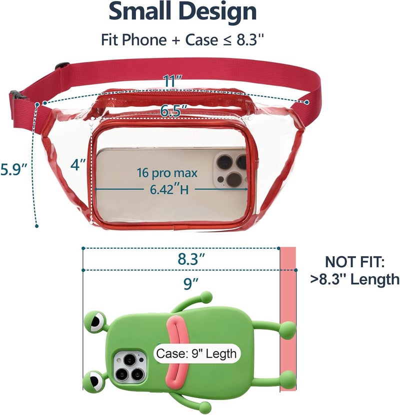 Veckle Clear Fanny Pack Stadium Approved - Adjustable Range 33” - 47“ Belt Bag for Women Fits Sport Events, Travel, Beach, Concerts, Stadium Waist Bag (for age 12 or above), Red - Image 5