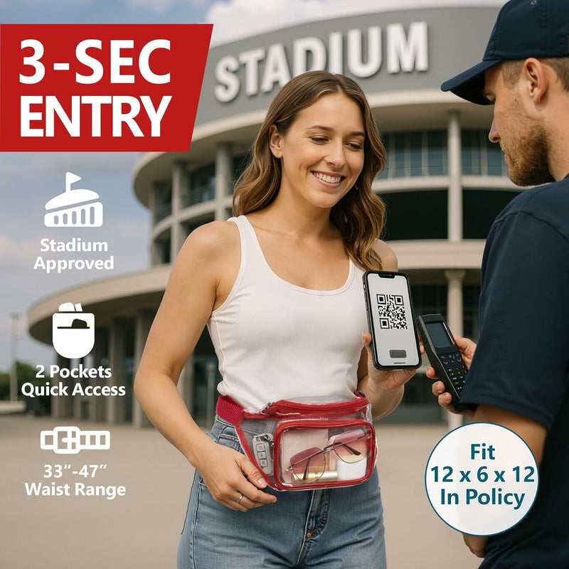 Veckle Clear Fanny Pack Stadium Approved - Adjustable Range 33” - 47“ Belt Bag for Women Fits Sport Events, Travel, Beach, Concerts, Stadium Waist Bag (for age 12 or above), Red - Image 2
