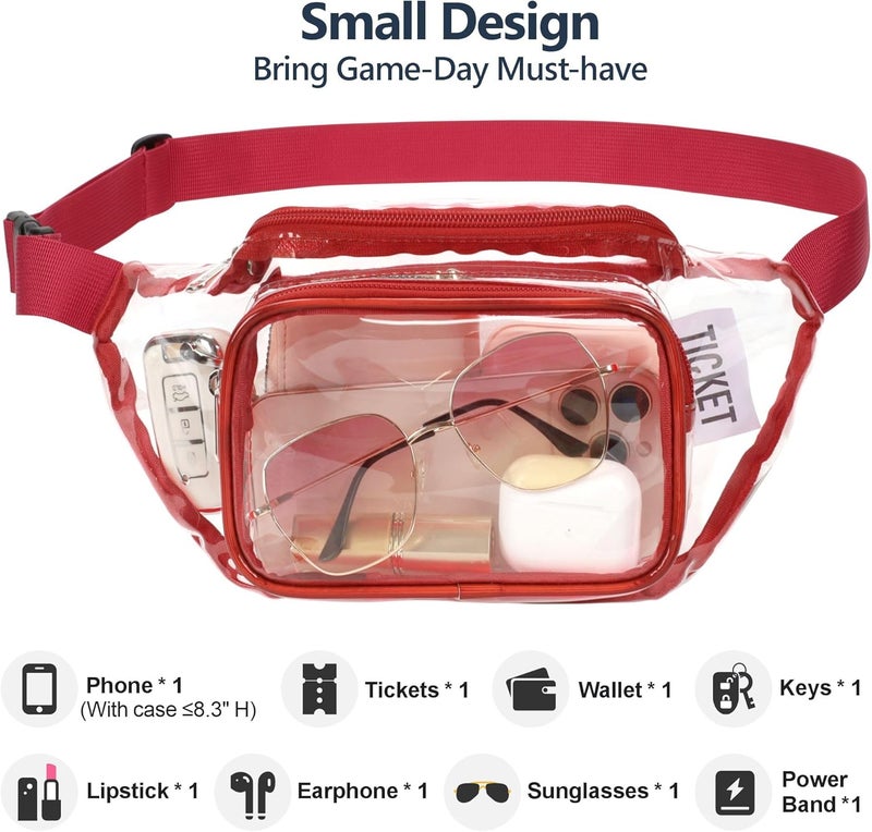 Veckle Clear Fanny Pack Stadium Approved - Adjustable Range 33” - 47“ Belt Bag for Women Fits Sport Events, Travel, Beach, Concerts, Stadium Waist Bag (for age 12 or above), Red - Image 4