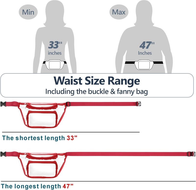 Veckle Clear Fanny Pack Stadium Approved - Adjustable Range 33” - 47“ Belt Bag for Women Fits Sport Events, Travel, Beach, Concerts, Stadium Waist Bag (for age 12 or above), Red - Image 3