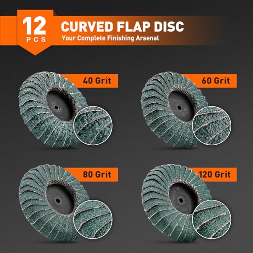 Sbestily 12PCS Mixed Curved Flap Disc 2 Inch Roll Lock Quick Change Sanding Discs 1pcs 1/4" Holder Surface Grinding Disc for Die Grinder 40/60/80/120 Grit Metal Wood Surface Finish Weld Rust Removal - Image 3