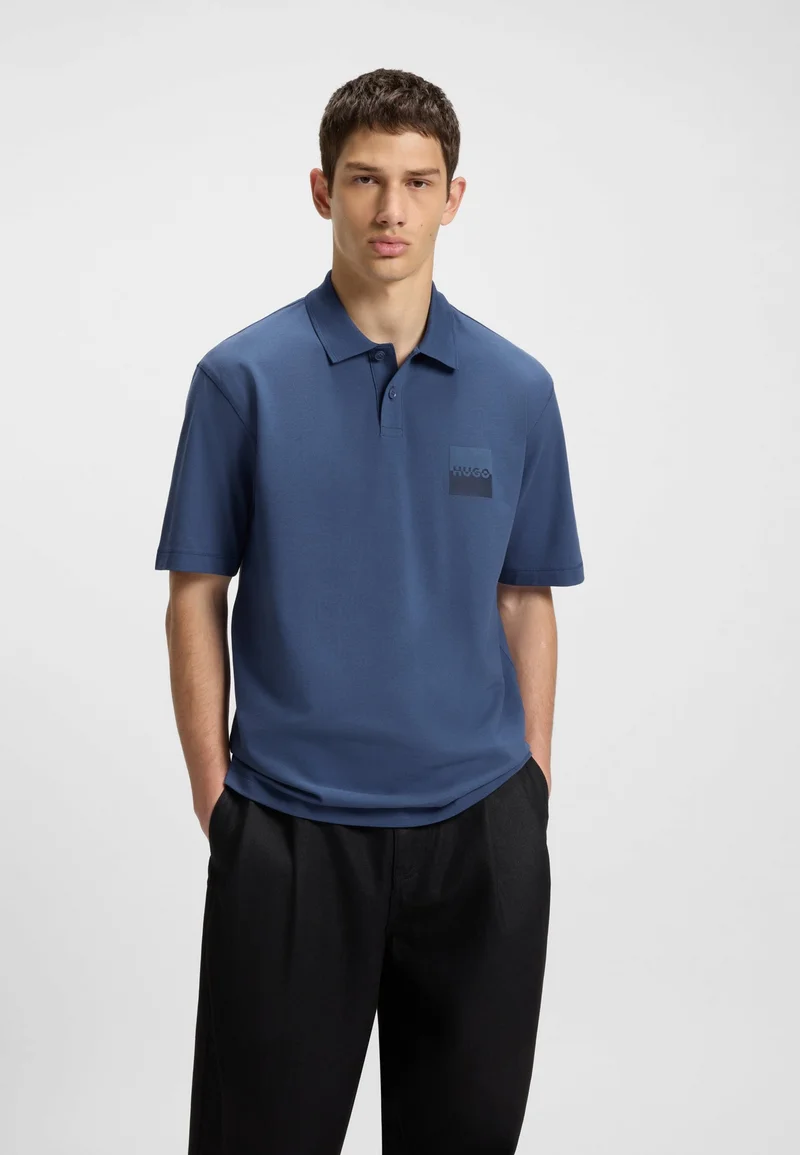 HUGO Relaxed-fit polo shirt in cotton with split logo