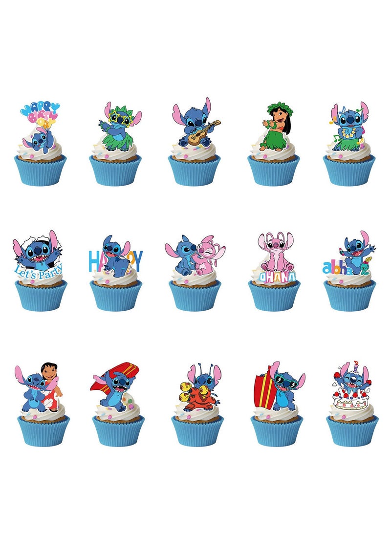 JAYATO 16 قطعة زينة كعكة حفلة ليلو وستيتش، زينة كعكة وستيتش وكعكات للأطفال، الأولاد والبنات، زينة توبيرز - Image 4