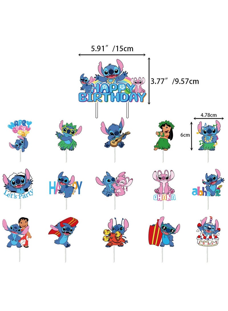 JAYATO 16 قطعة زينة كعكة حفلة ليلو وستيتش، زينة كعكة وستيتش وكعكات للأطفال، الأولاد والبنات، زينة توبيرز - Image 2