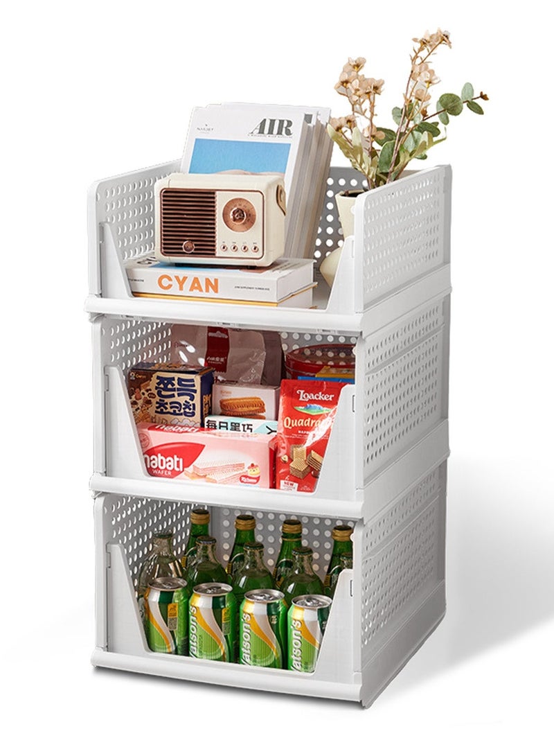 2 Pcs Stackable Plastic Storage Baskets, Foldable Closet Organizer Storage Bins, Drawer Shelf Storage Container Storage Boxes for Clothes, Wardrobe Storage Box for Bedroom Clothes, Living Room Snacks, Kitchen Food Jars & Bathroom Toiletries - Image 1