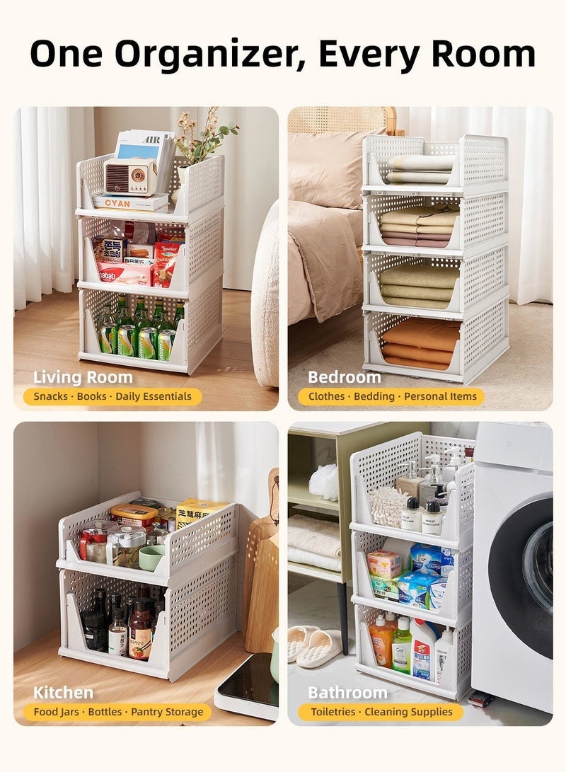 2 Pcs Stackable Plastic Storage Baskets, Foldable Closet Organizer Storage Bins, Drawer Shelf Storage Container Storage Boxes for Clothes, Wardrobe Storage Box for Bedroom Clothes, Living Room Snacks, Kitchen Food Jars & Bathroom Toiletries - Image 2