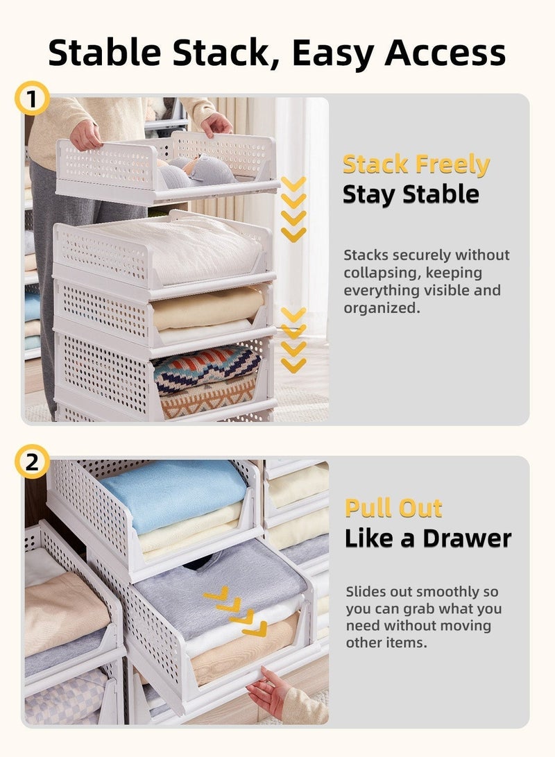 2 Pcs Stackable Plastic Storage Baskets, Foldable Closet Organizer Storage Bins, Drawer Shelf Storage Container Storage Boxes for Clothes, Wardrobe Storage Box for Bedroom Clothes, Living Room Snacks, Kitchen Food Jars & Bathroom Toiletries - Image 3