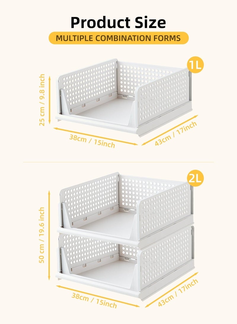 2 Pcs Stackable Plastic Storage Baskets, Foldable Closet Organizer Storage Bins, Drawer Shelf Storage Container Storage Boxes for Clothes, Wardrobe Storage Box for Bedroom Clothes, Living Room Snacks, Kitchen Food Jars & Bathroom Toiletries - Image 5