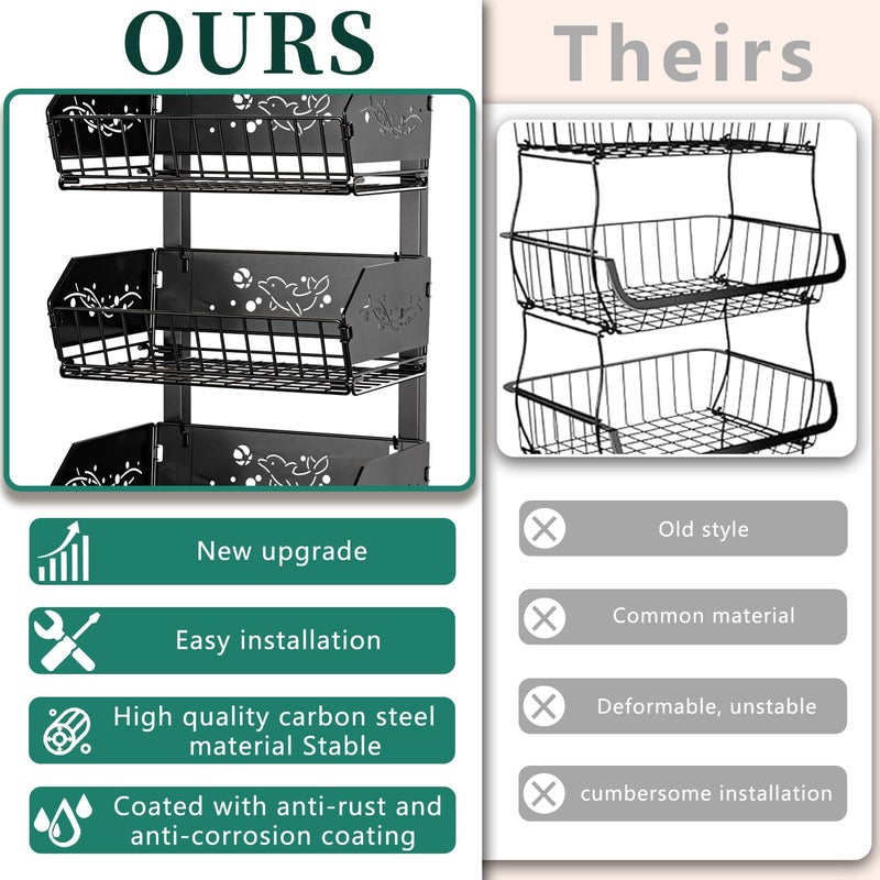 ANJUBAN Heavy 4-Tier Snack Cart with Wheels ï¼ŒRemovable Rolling Pantry Floor Organizers ï¼ŒUpgraded Wider and Thicker, Kitchen Fruit Basket Stand and Storage Rack for Fruit Snack Onion Potato - Image 2