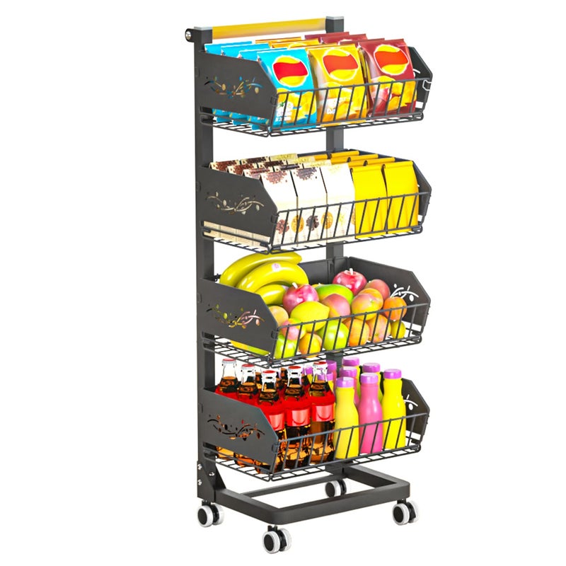 ANJUBAN Heavy 4-Tier Snack Cart with Wheels ï¼ŒRemovable Rolling Pantry Floor Organizers ï¼ŒUpgraded Wider and Thicker, Kitchen Fruit Basket Stand and Storage Rack for Fruit Snack Onion Potato - Image 1