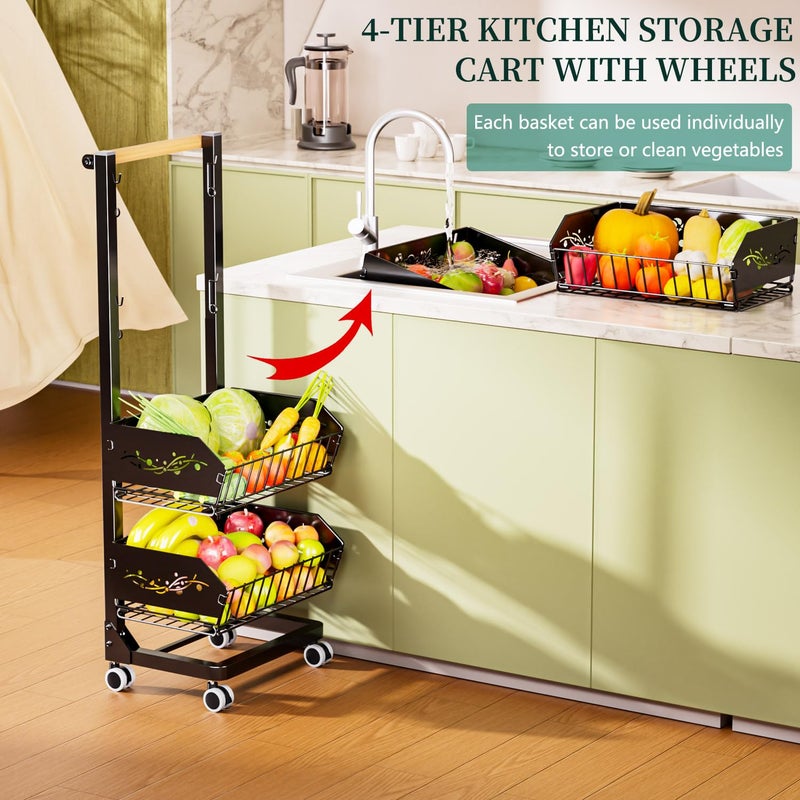 ANJUBAN Heavy 4-Tier Snack Cart with Wheels ï¼ŒRemovable Rolling Pantry Floor Organizers ï¼ŒUpgraded Wider and Thicker, Kitchen Fruit Basket Stand and Storage Rack for Fruit Snack Onion Potato - Image 4