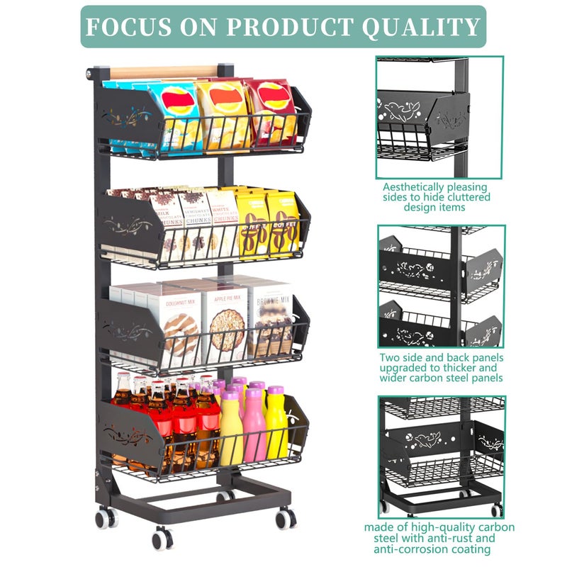 ANJUBAN Heavy 4-Tier Snack Cart with Wheels ï¼ŒRemovable Rolling Pantry Floor Organizers ï¼ŒUpgraded Wider and Thicker, Kitchen Fruit Basket Stand and Storage Rack for Fruit Snack Onion Potato - Image 3