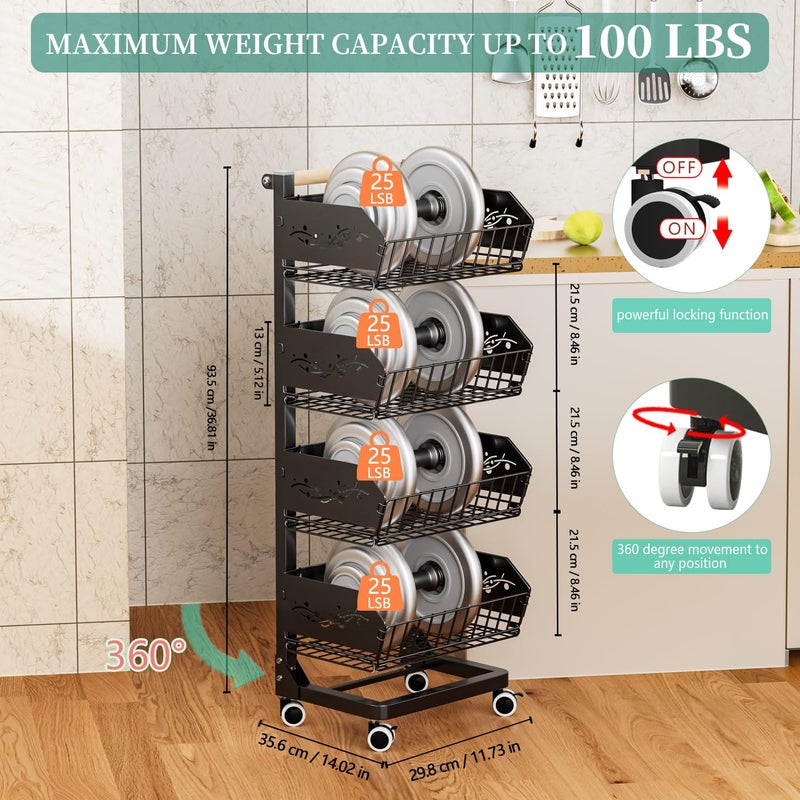 ANJUBAN Heavy 4-Tier Snack Cart with Wheels ï¼ŒRemovable Rolling Pantry Floor Organizers ï¼ŒUpgraded Wider and Thicker, Kitchen Fruit Basket Stand and Storage Rack for Fruit Snack Onion Potato - Image 5