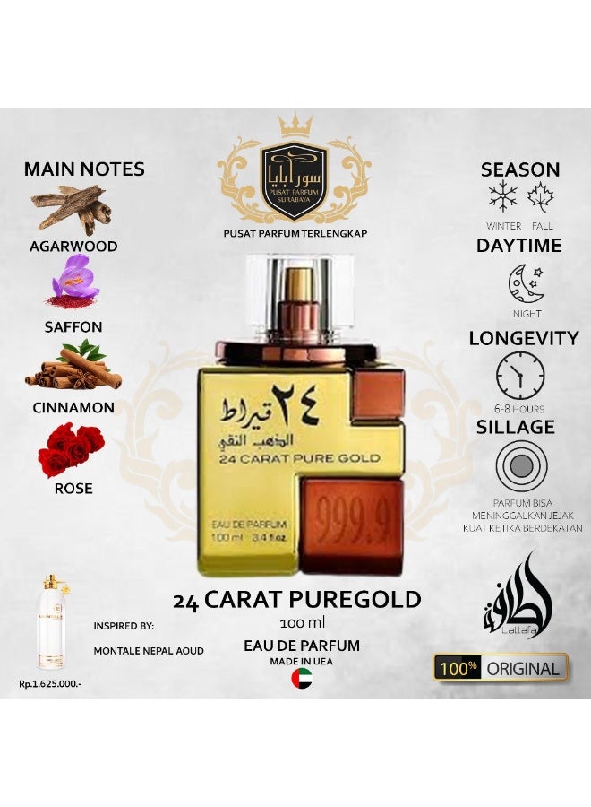Lattafa 24 Carat Pure Gold for Unisex Eau de Parfum Spray, 3.4 Ounce - Image 3