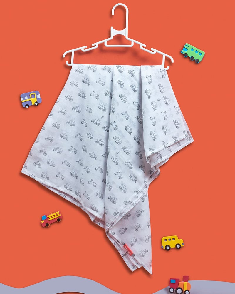 Chibby Swaddle - Swaddles for new born baby, 100% Cotton, ultra soft, multipurpose, comfortable swaddle-wrapper - Auto Print (Blue) - Image 2