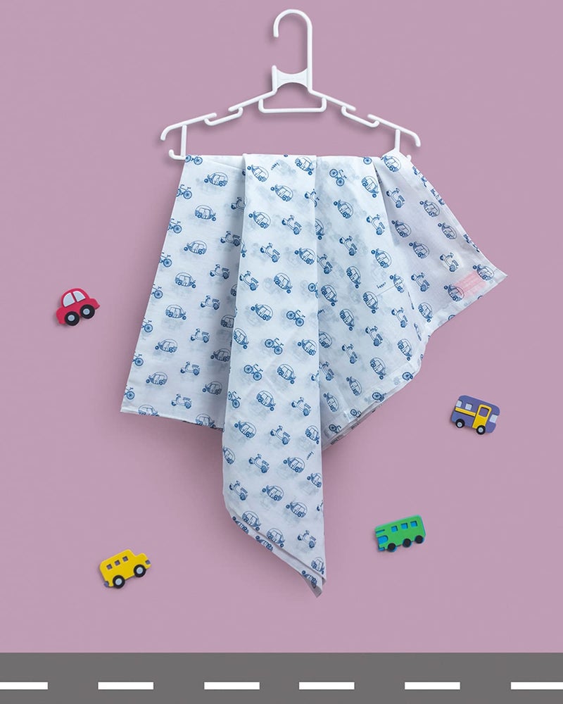 Chibby Swaddle - Swaddles for new born baby, 100% Cotton, ultra soft, multipurpose, comfortable swaddle-wrapper - Auto Print (Blue) - Image 1