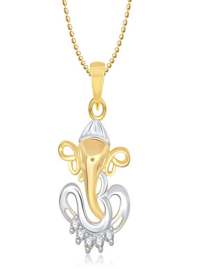 MEENAZ Om Ganesha Ganpati Pendant,Locket Gold Plated Cz with Chain in God Pendant in Amreican Diamond for Man & Women GP197