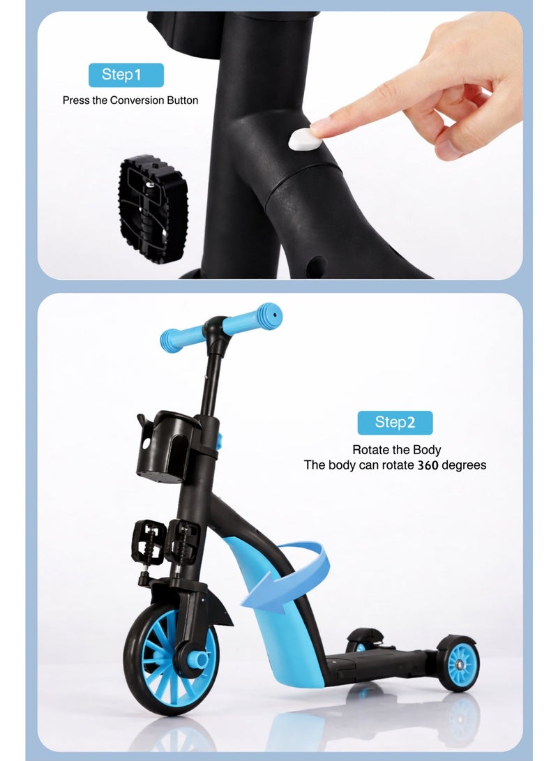 3-in-1 Convertible Kids Bike & Scooter – Balance Bike, Kick Scooter, and Pedal Bike with Adjustable Handlebar Height – Sky Blue & Black - Image 4