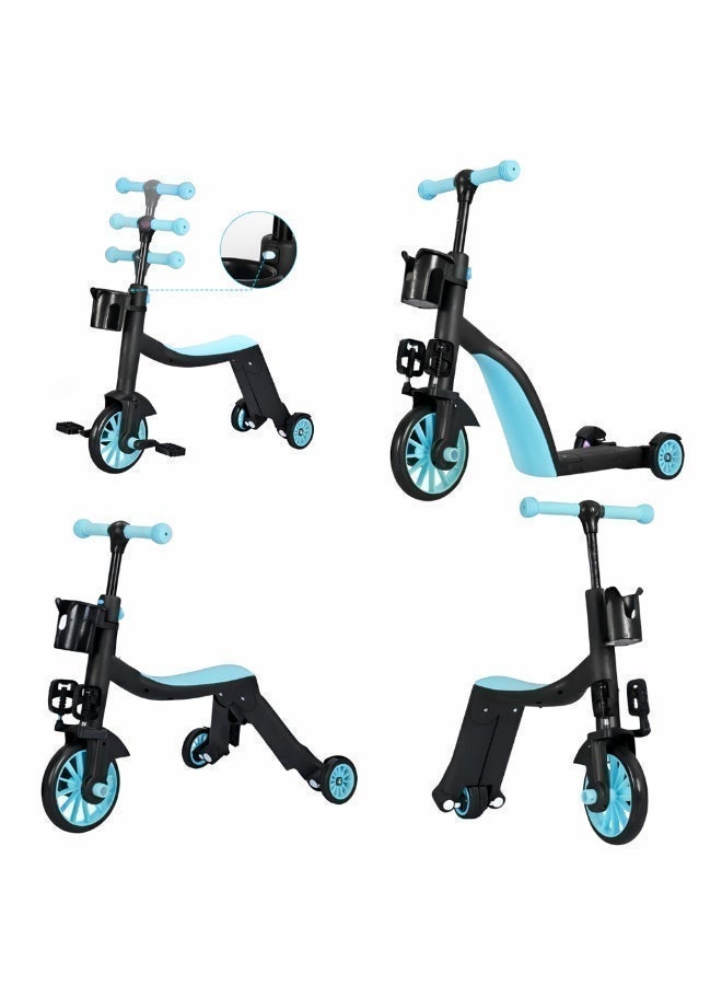 3-in-1 Convertible Kids Bike & Scooter – Balance Bike, Kick Scooter, and Pedal Bike with Adjustable Handlebar Height – Sky Blue & Black - Image 1