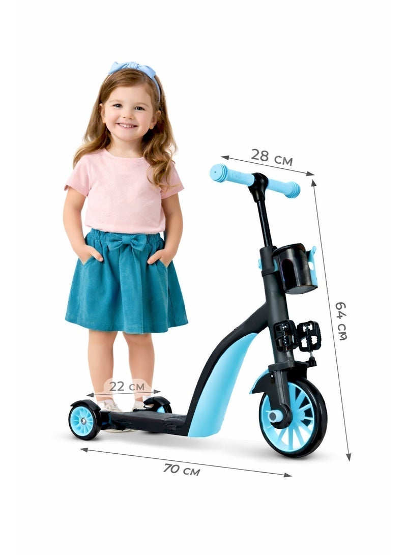 3-in-1 Convertible Kids Bike & Scooter – Balance Bike, Kick Scooter, and Pedal Bike with Adjustable Handlebar Height – Sky Blue & Black - Image 2