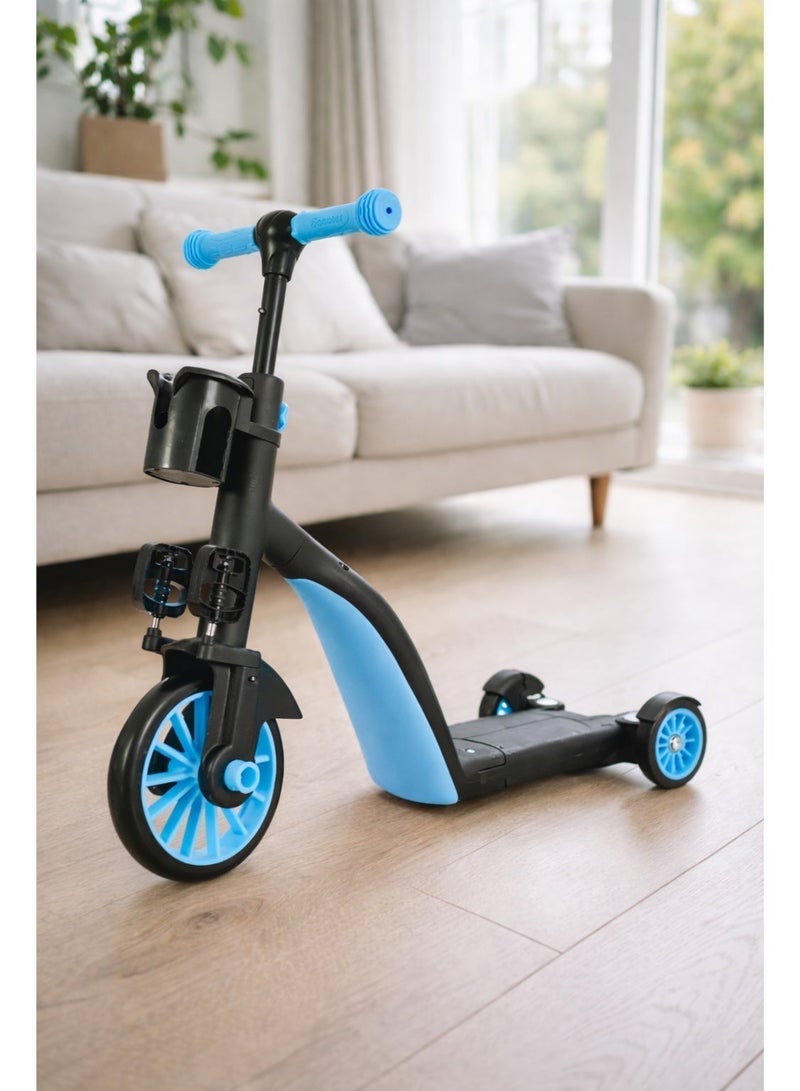 3-in-1 Convertible Kids Bike & Scooter – Balance Bike, Kick Scooter, and Pedal Bike with Adjustable Handlebar Height – Sky Blue & Black - Image 3