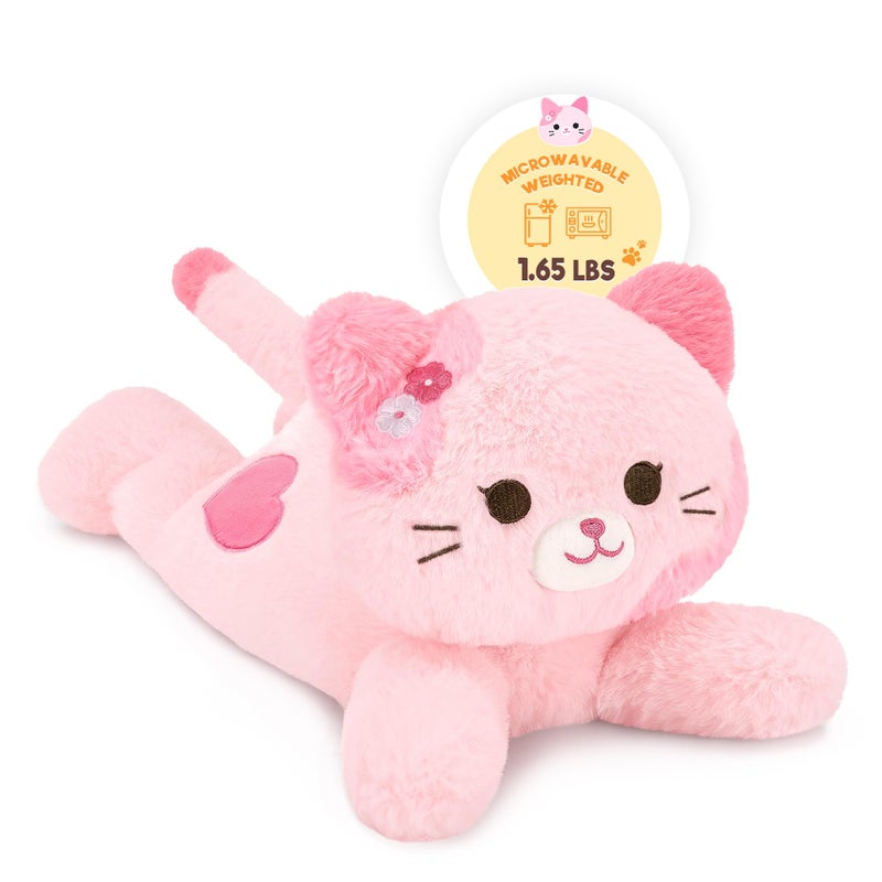 Onsoyours Original Heatable & Weighted Sakura Cat Stuffed Animals, 15" Microwavable Kitten Plushie for Warmth & Comfort - Cute Plush Toys for Kids and Adults - Image 1