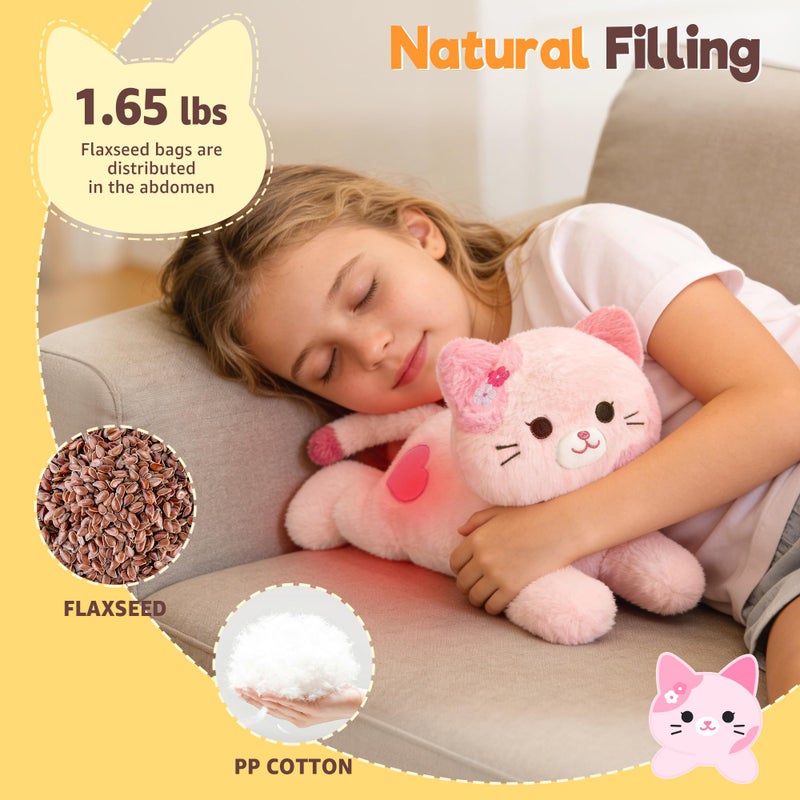 Onsoyours Original Heatable & Weighted Sakura Cat Stuffed Animals, 15" Microwavable Kitten Plushie for Warmth & Comfort - Cute Plush Toys for Kids and Adults - Image 5