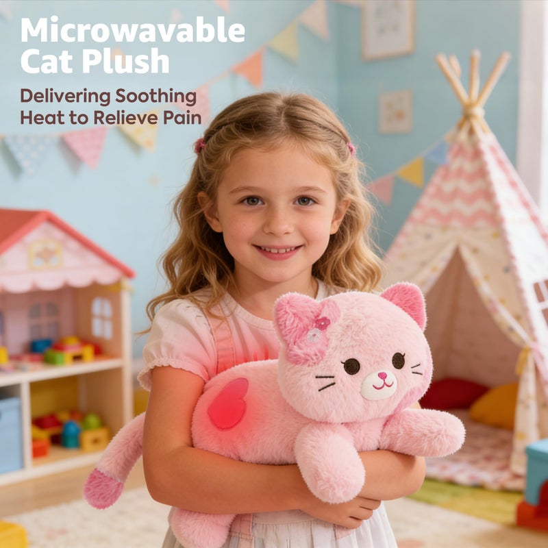 Onsoyours Original Heatable & Weighted Sakura Cat Stuffed Animals, 15" Microwavable Kitten Plushie for Warmth & Comfort - Cute Plush Toys for Kids and Adults - Image 3